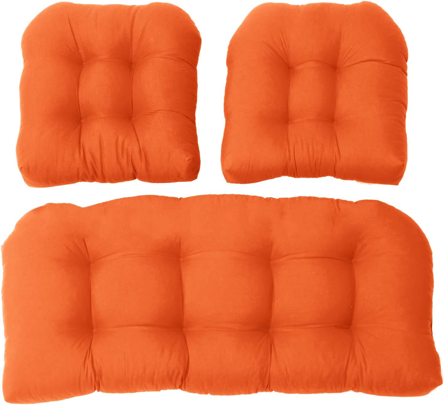 Indoor Outdoor Chair Cushions 3 Piece Tufted Wicker Cushion Set 1 Loveseat & 2 Matching Chair Cushions Comfortable and Stylish Cushions for Bench Loveseat,Orange